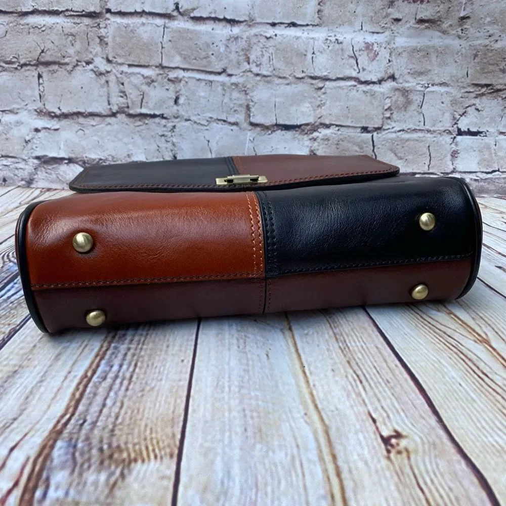 Patricia Nash Yoeky Top Leather Purse Colorblock Black Tan NWT Crossbody Strap - Picture 4 of 11